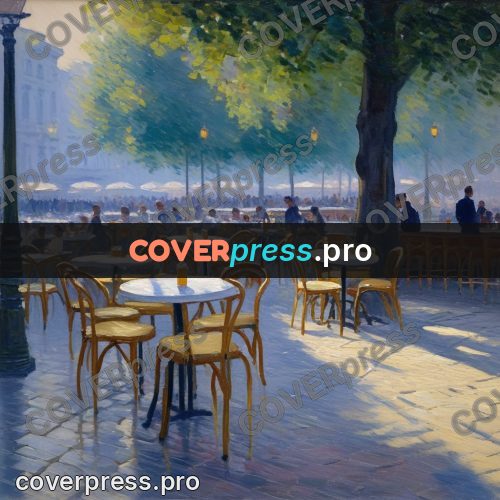 Impressionist illustration: café terrace with tables