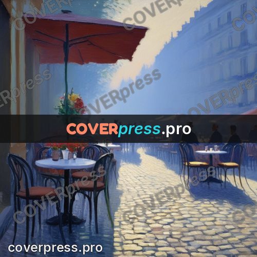Impressionist illustration: café terrace with tables