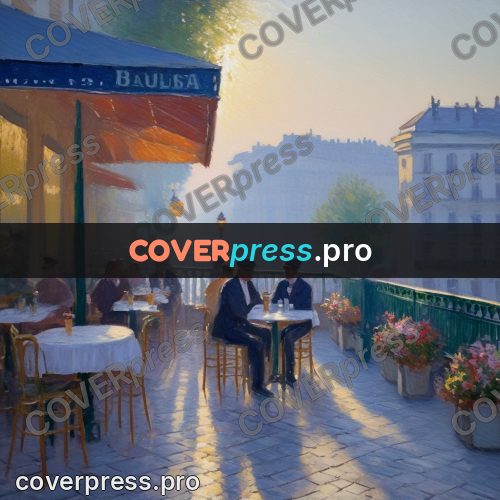 Impressionist illustration: café terrace with tables