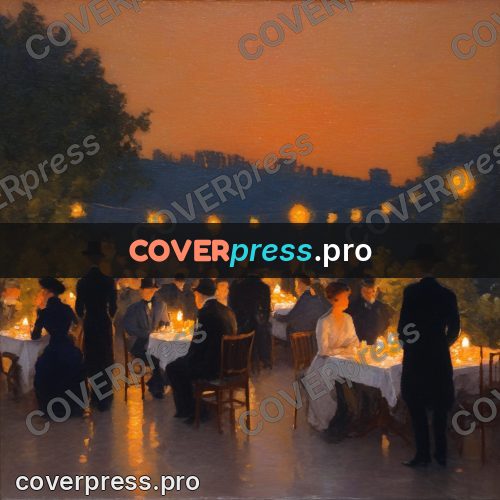 Impressionist illustration: evening café under lanterns