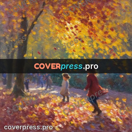 Impressionist illustration: child among autumn leaves