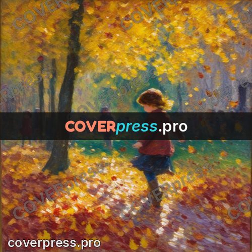 Impressionist illustration: child among autumn leaves