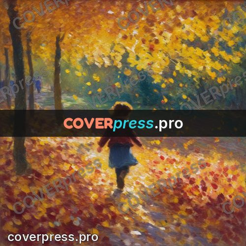 Impressionist illustration: child among autumn leaves