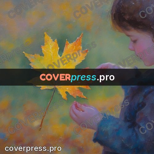 Impressionist illustration: child holding a maple leaf