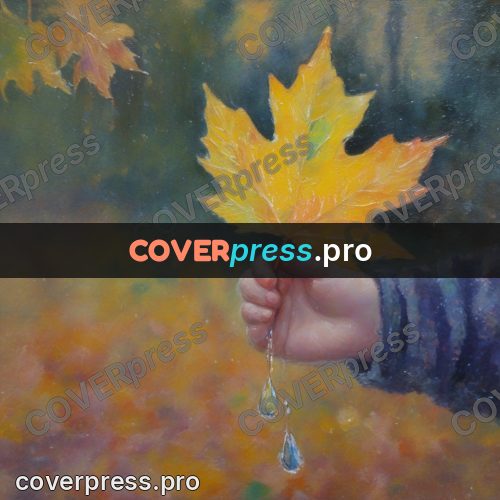 Impressionist illustration: child holding a maple leaf