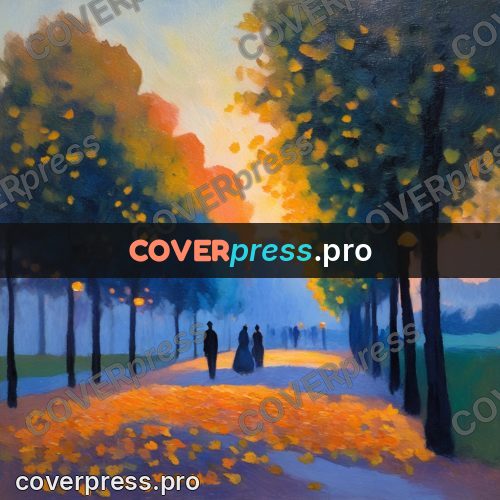 Impressionist illustration: leafy avenue at dusk