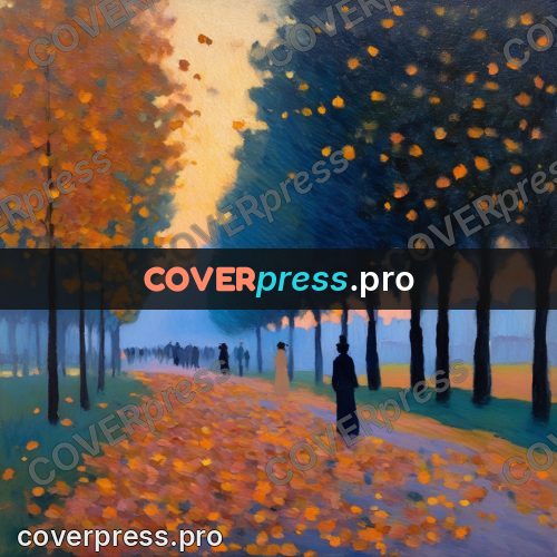 Impressionist illustration: leafy avenue at dusk