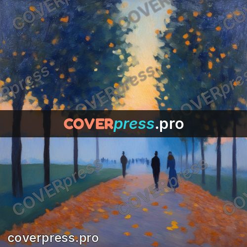 Impressionist illustration: leafy avenue at dusk