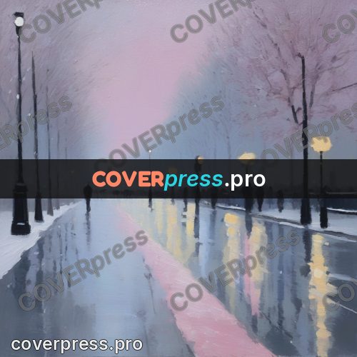 Impressionist illustration: snowy boulevard at dusk