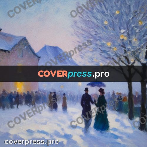 Impressionist illustration: people on a snowy street