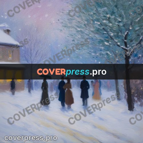 Impressionist illustration: people on a snowy street