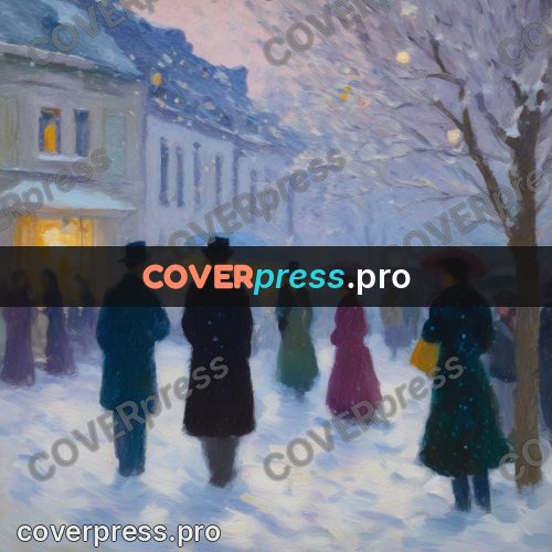 Impressionist illustration: people on a snowy street