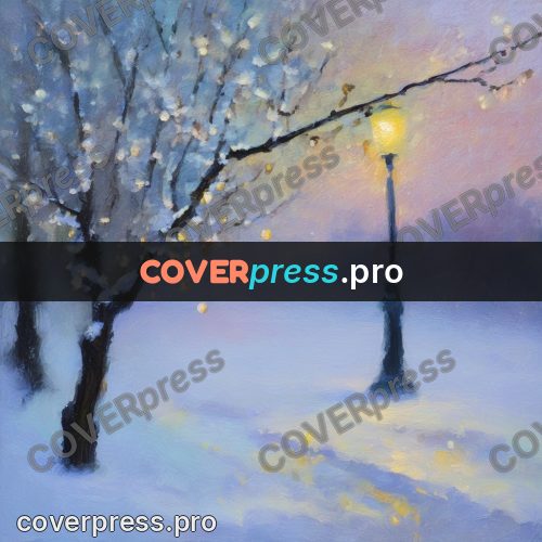 Impressionist illustration: street lamp and snowy branches