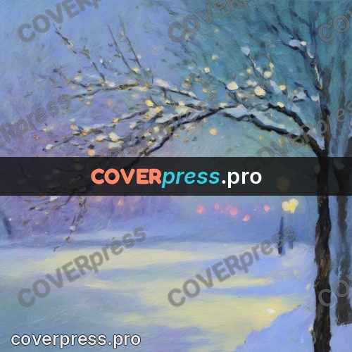 Impressionist illustration: street lamp and snowy branches