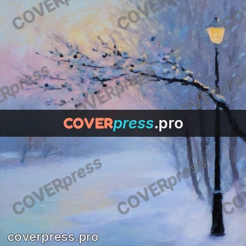 Impressionist illustration: street lamp and snowy branches