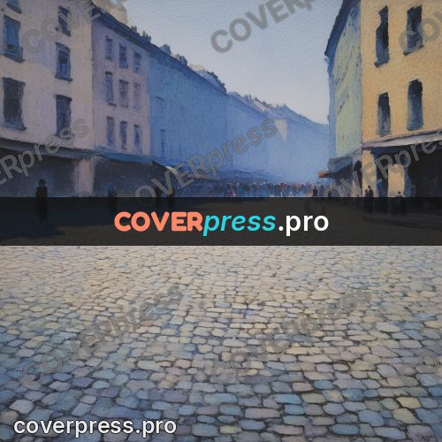 Impressionist illustration: cobbled square in a town