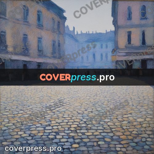 Impressionist illustration: cobbled square in a town