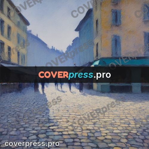 Impressionist illustration: cobbled square in a town