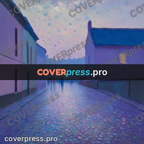 Impressionist illustration: wet paving at dusk