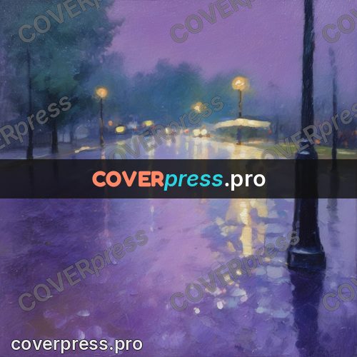 Impressionist illustration: road under lamps after rain