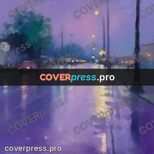 Impressionist illustration: road under lamps after rain