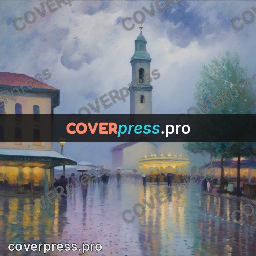 Impressionist illustration: square with a bell tower