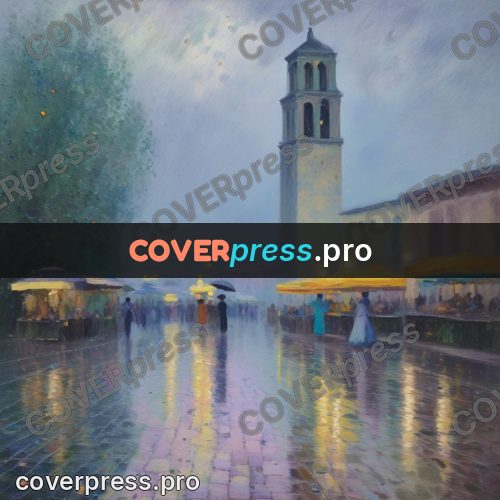 Impressionist illustration: square with a bell tower