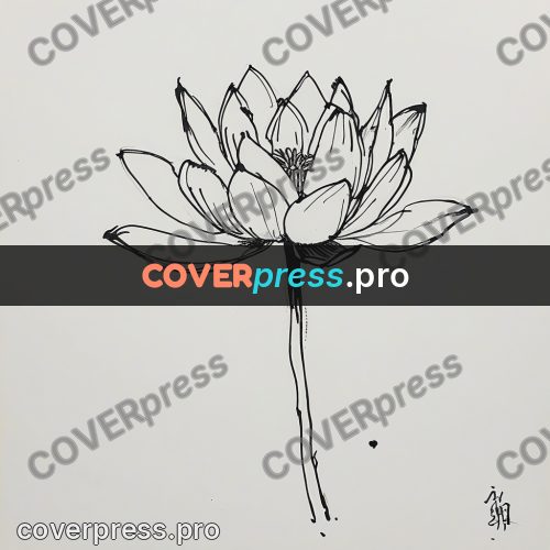 Ink sketch: lotus flower on a stem