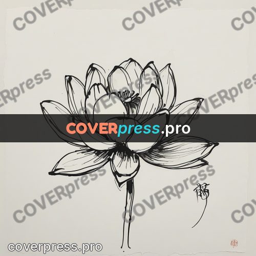 Ink sketch: lotus flower on a stem