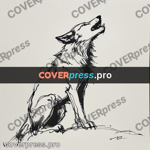 Ink sketch: wolf howling with head raised