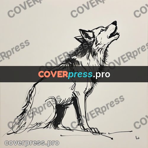 Ink sketch: wolf howling with head raised