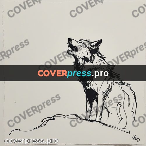 Ink sketch: wolf howling with head raised