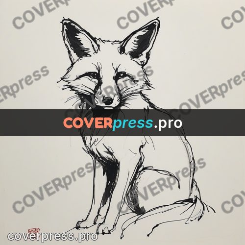 Ink sketch: fox sitting upright