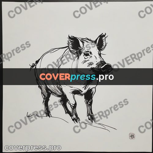 Ink sketch: boar standing on the ground