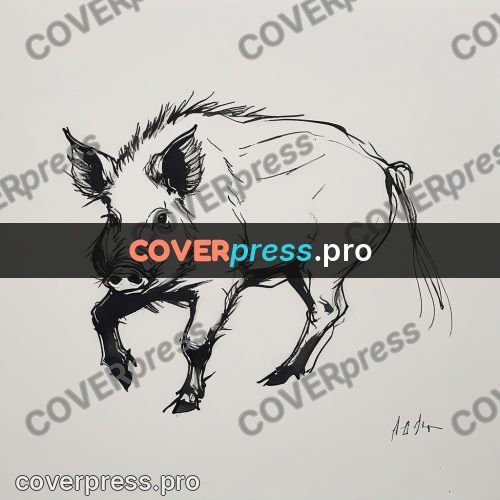 Ink sketch: boar standing on the ground