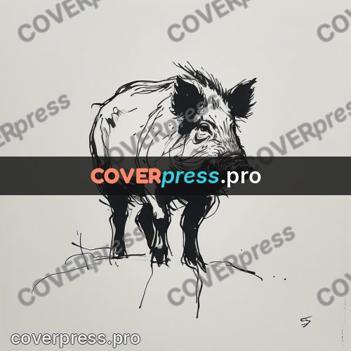 Ink sketch: boar standing on the ground