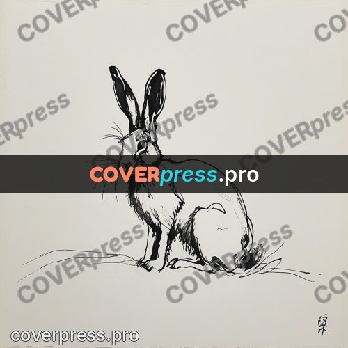 Ink sketch: hare sitting with ears up