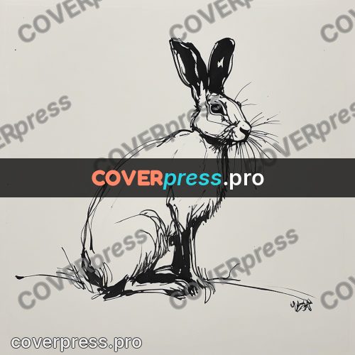 Ink sketch: hare sitting with ears up