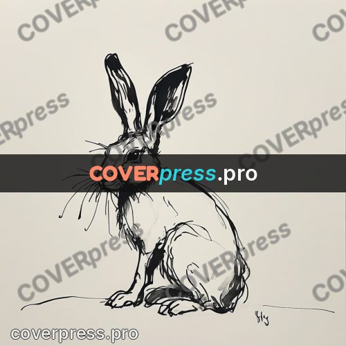 Ink sketch: hare sitting with ears up