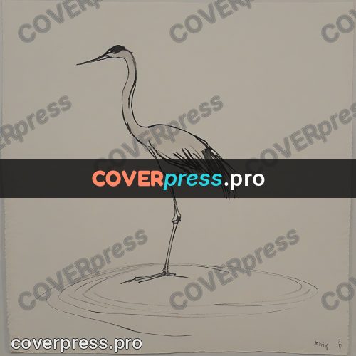 Ink sketch: heron standing in water