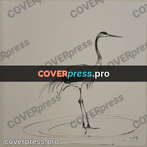 Ink sketch: heron standing in water