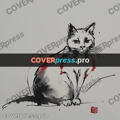 Ink sketch: cat sitting on bare paper