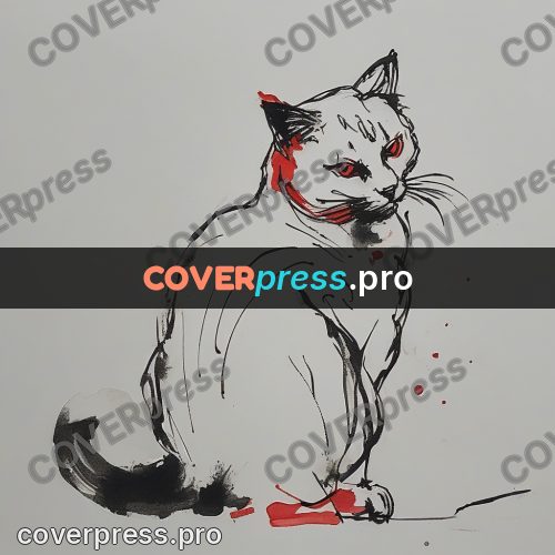 Ink sketch: cat sitting on bare paper