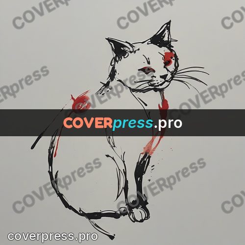Ink sketch: cat sitting on bare paper