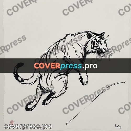 Ink sketch: tiger in mid leap