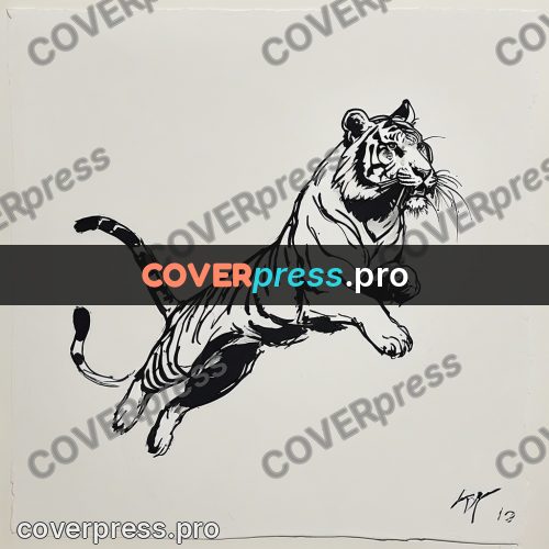 Ink sketch: tiger in mid leap