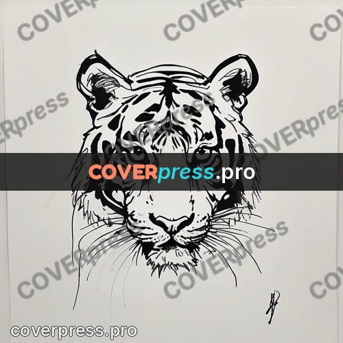 Ink sketch: tiger face turned forward