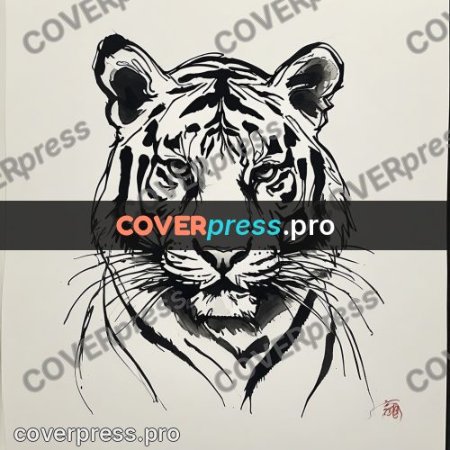 Ink sketch: tiger face turned forward