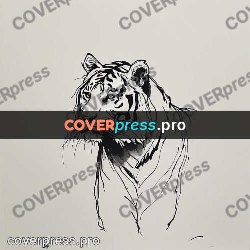 Ink sketch: tiger face turned forward