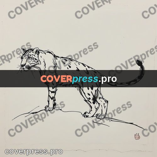 Ink sketch: leopard walking on a slope